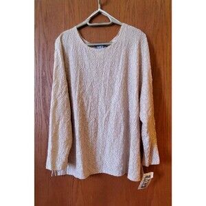 Maygene Shirt Tunic Length Top Blouse Size 3X Long Sleeve Lace MG Tan Neutral